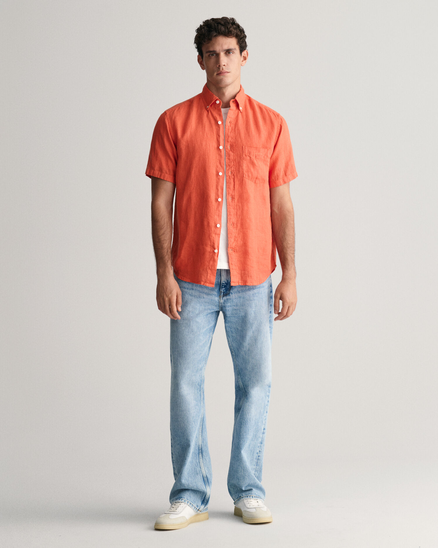 Regular Fit Garment-Dyed Linen Short Sleeve Shirt