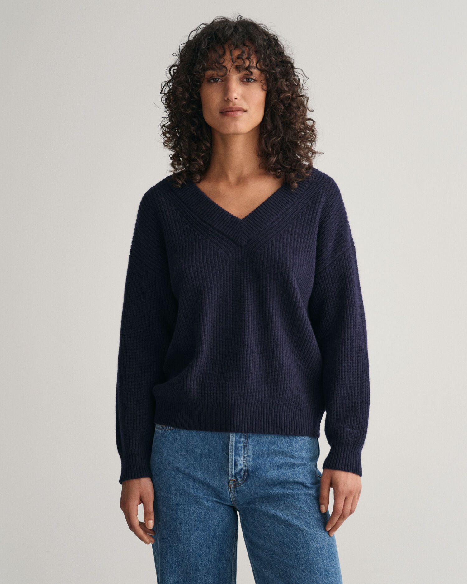 V neck sale ribbed jumper