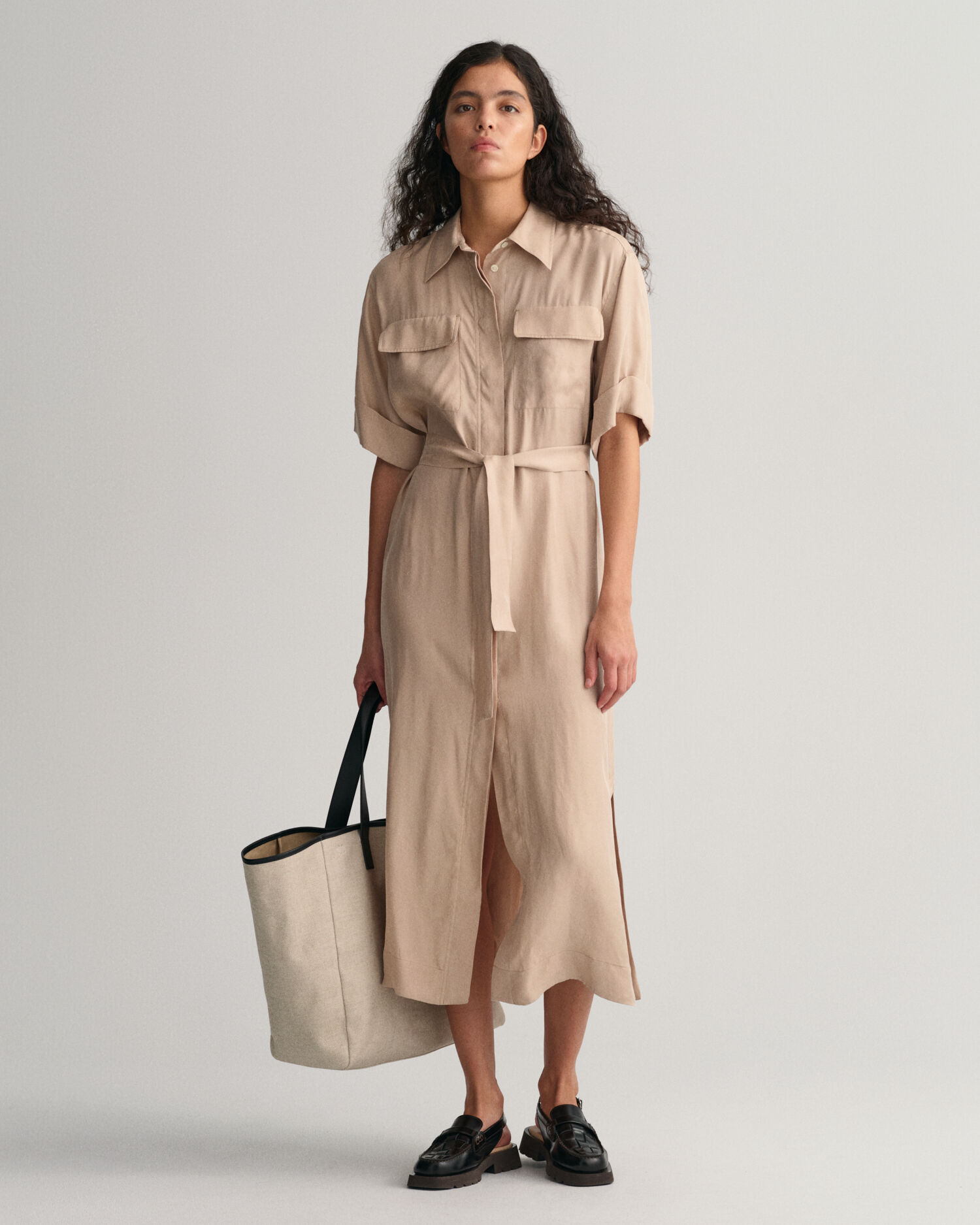 Flap Pocket Short Sleeve Shirt Dress