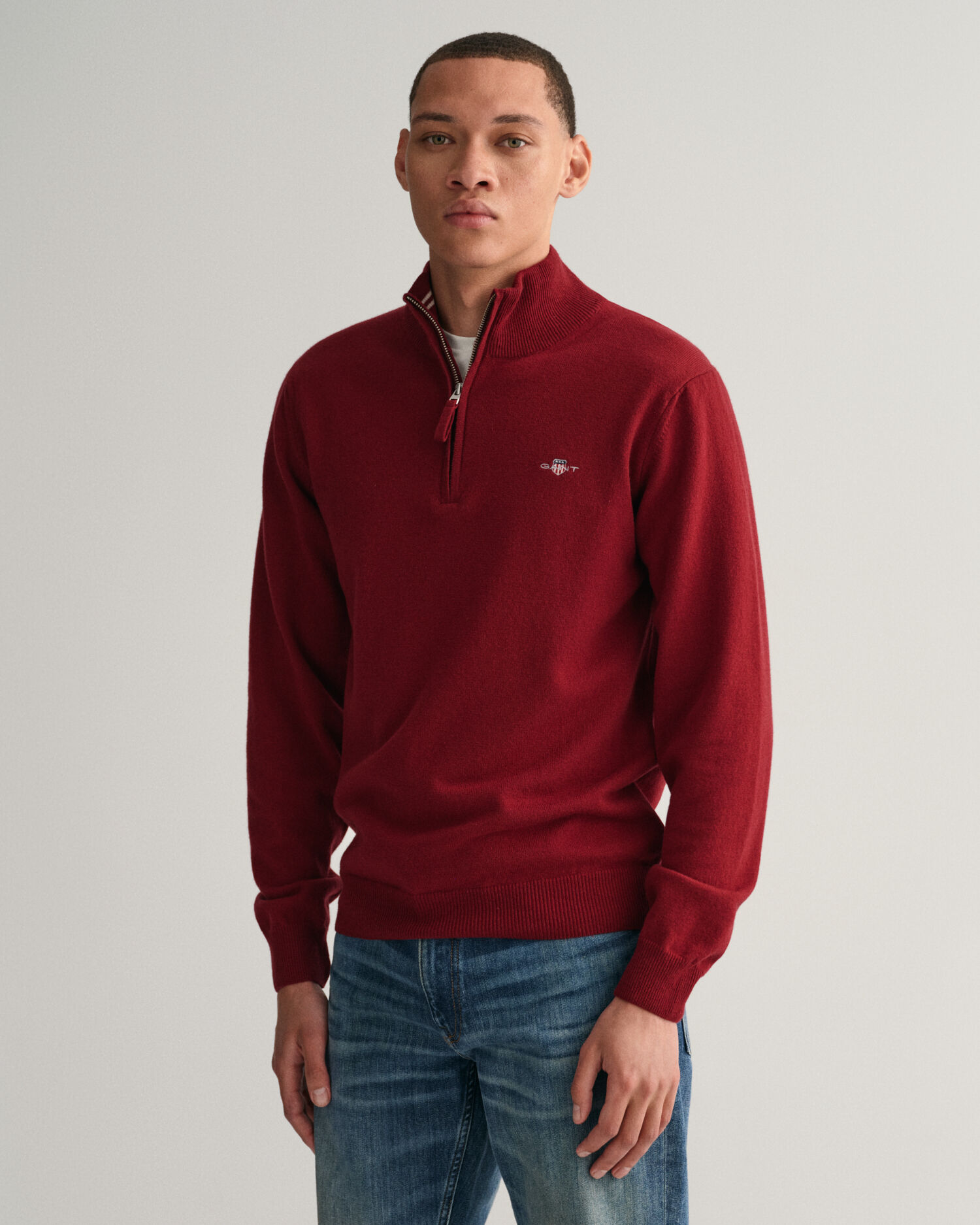 Mens red half 2025 zip sweater