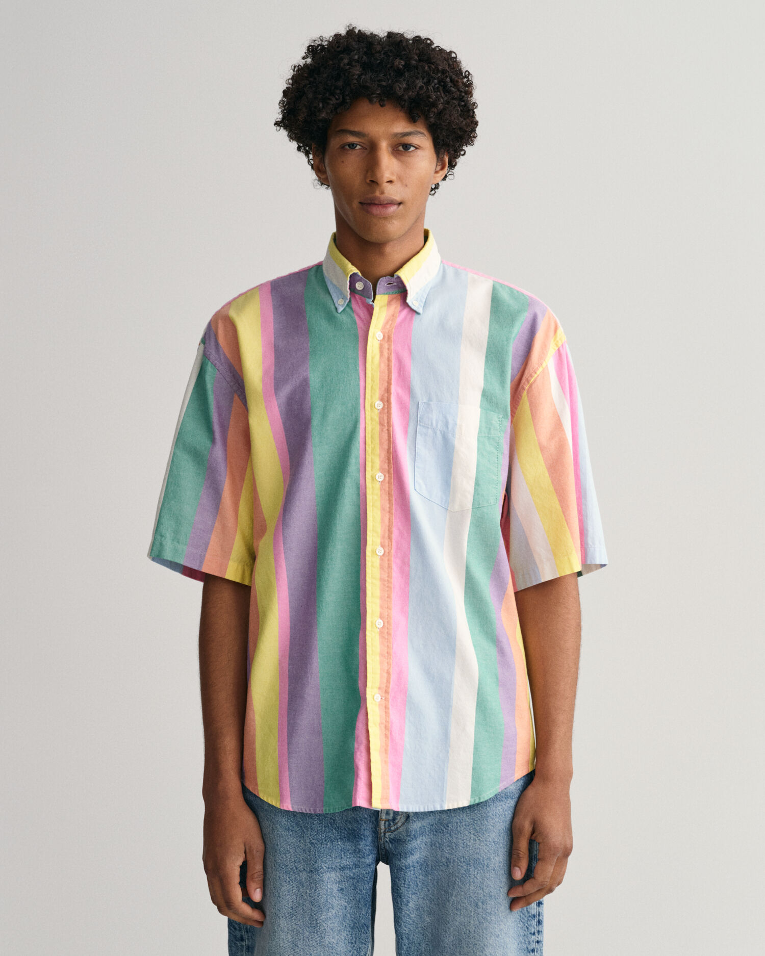 Striped short sleeve 2025 button up