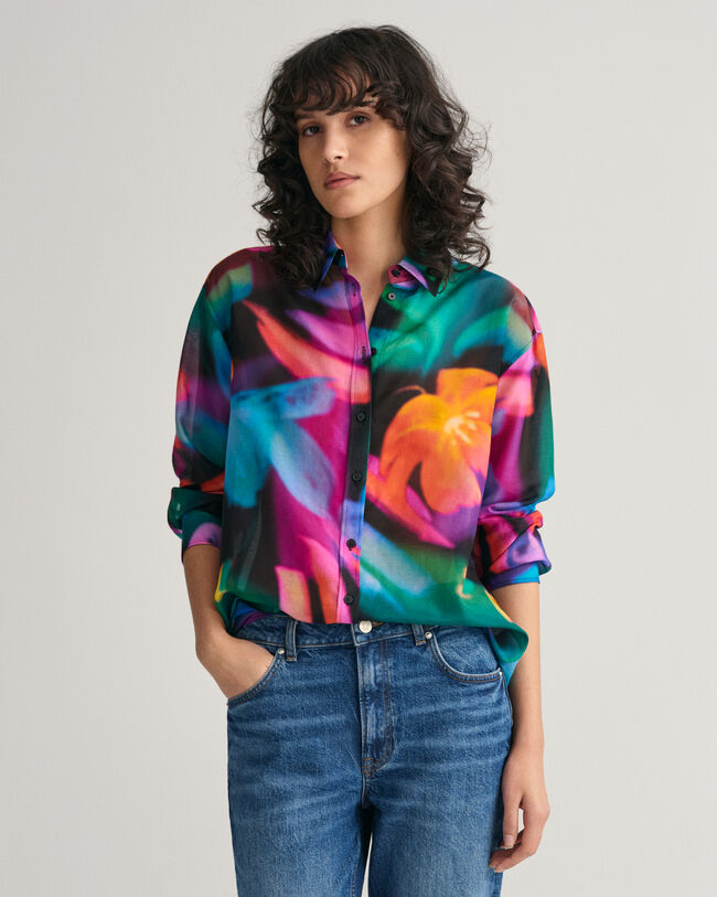 Relaxed Fit Floral Print Cotton Silk Shirt - GANT