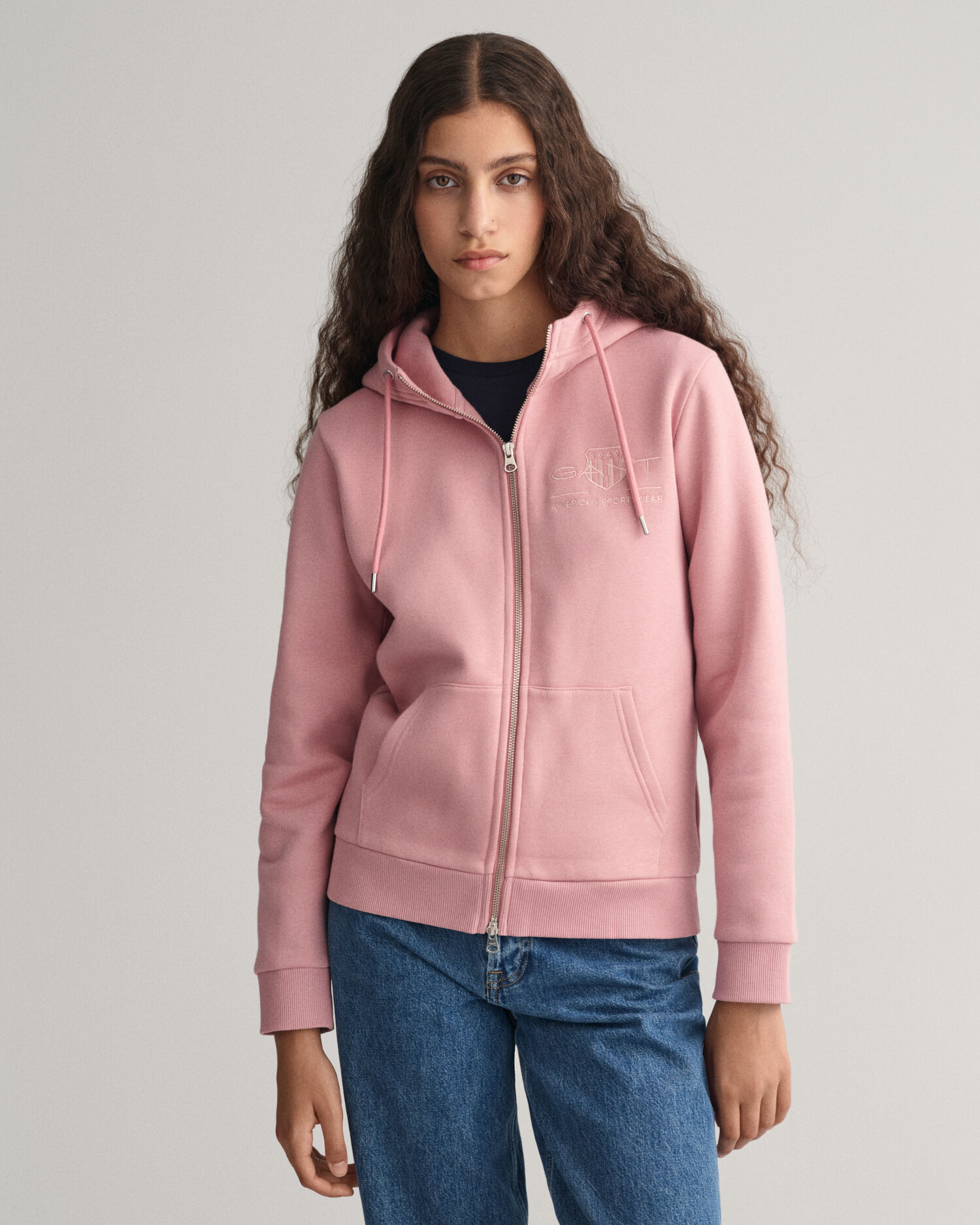 Pale pink zip sale up hoodie