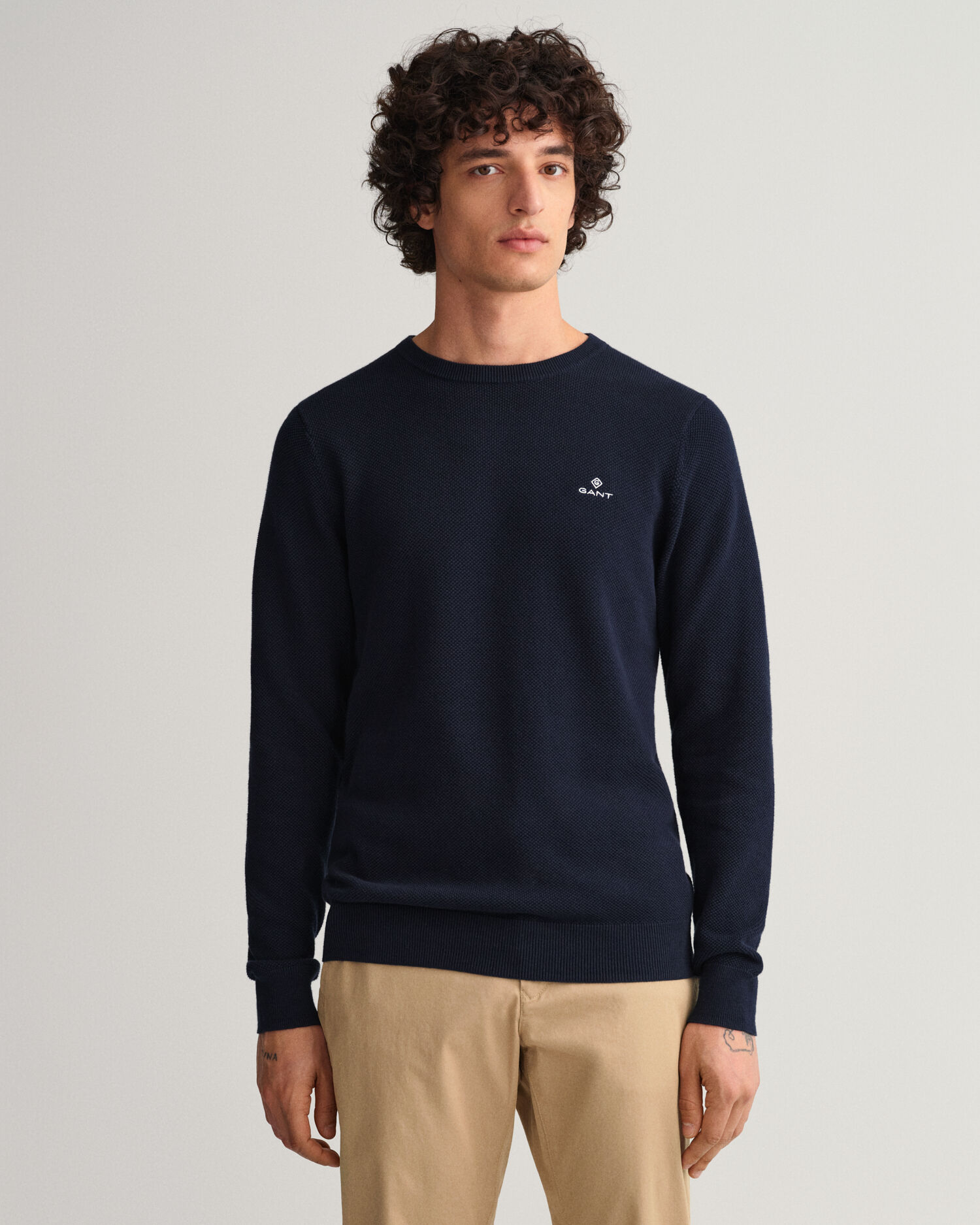 Cotton Piqué Crew Neck Sweater