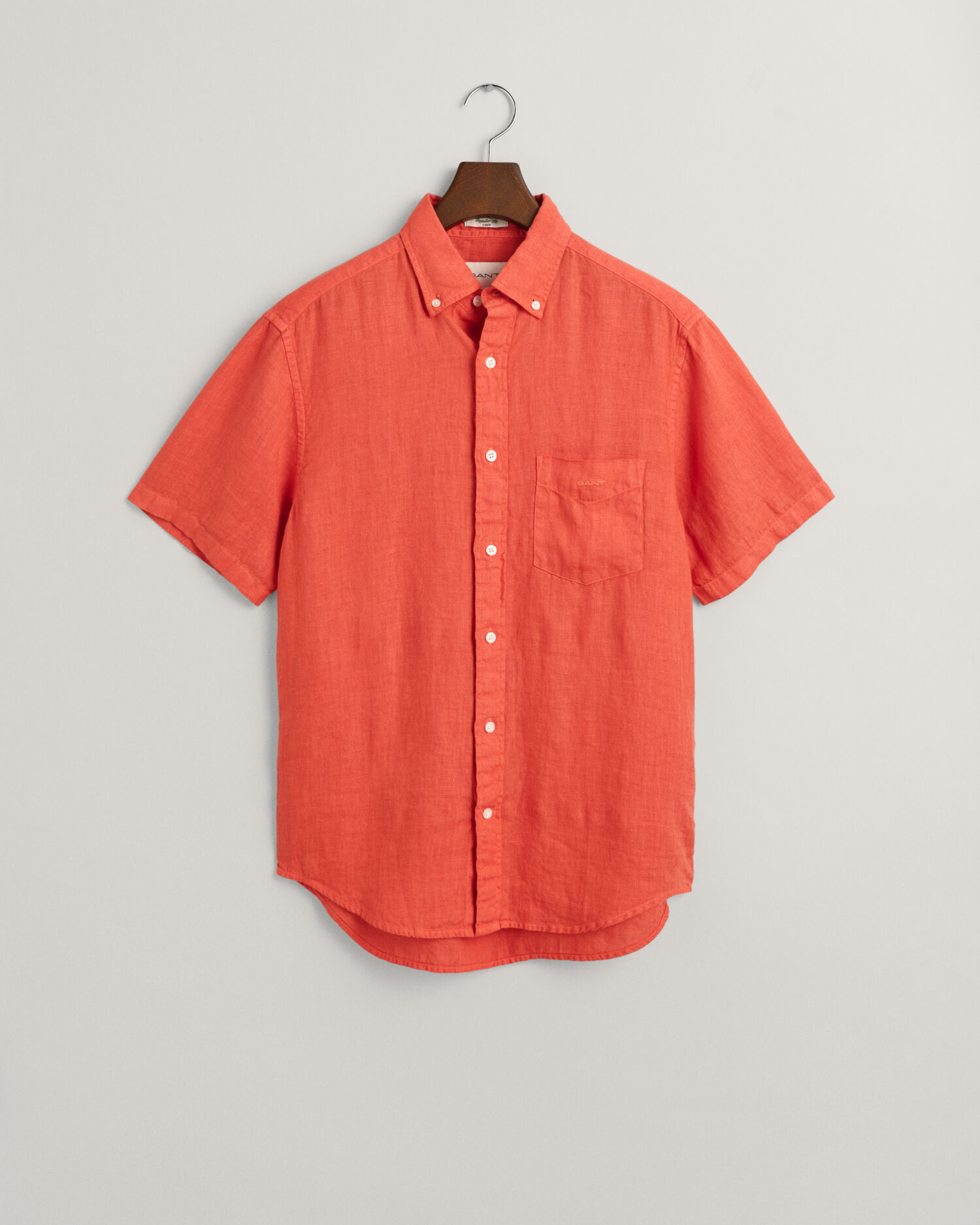 Regular Fit Garment-Dyed Linen Short Sleeve Shirt