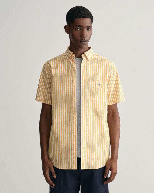 Regular Fit Striped Cotton Linen Short Sleeve Shirt - GANT