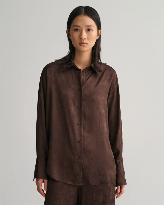 Chocolate Brown Point Collar Silk Shirt