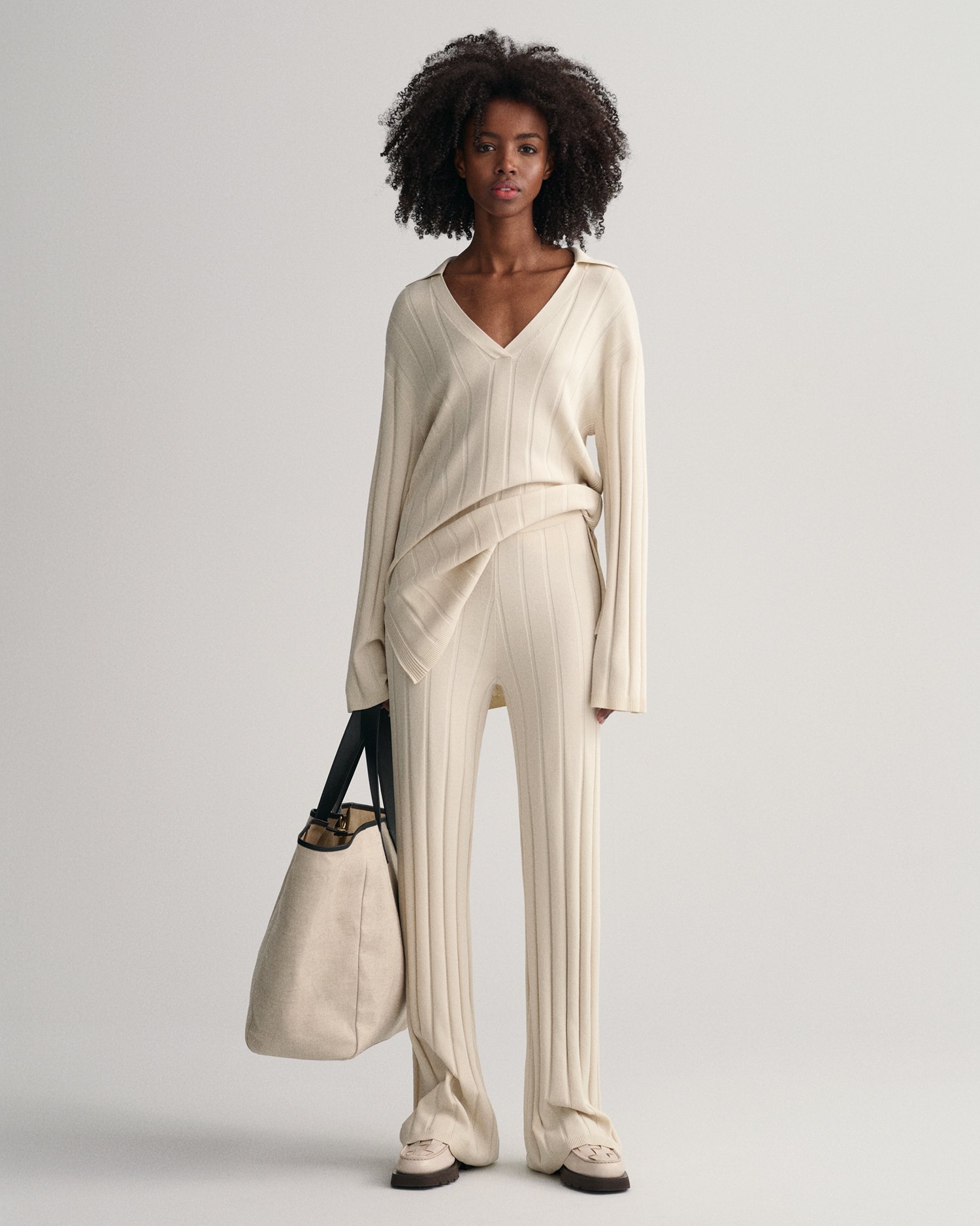 New Look ribbed wide leg lounge pant in cream | ASOS