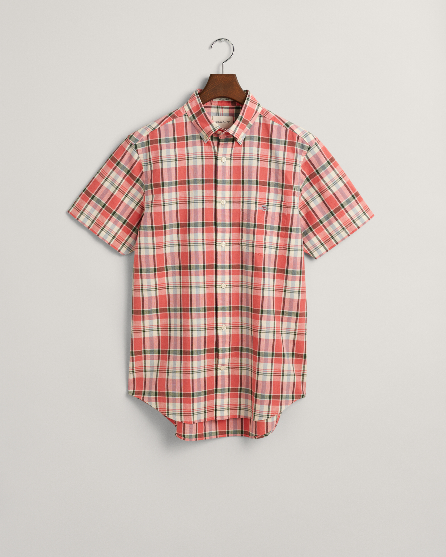 Regular Fit Checked Cotton Linen Short Sleeve Shirt Gant