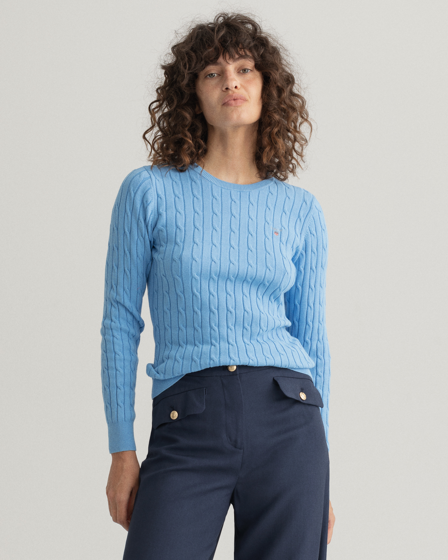 

GANT Women Stretch Cotton Cable Crew Neck Sweater (XXXL) Blue