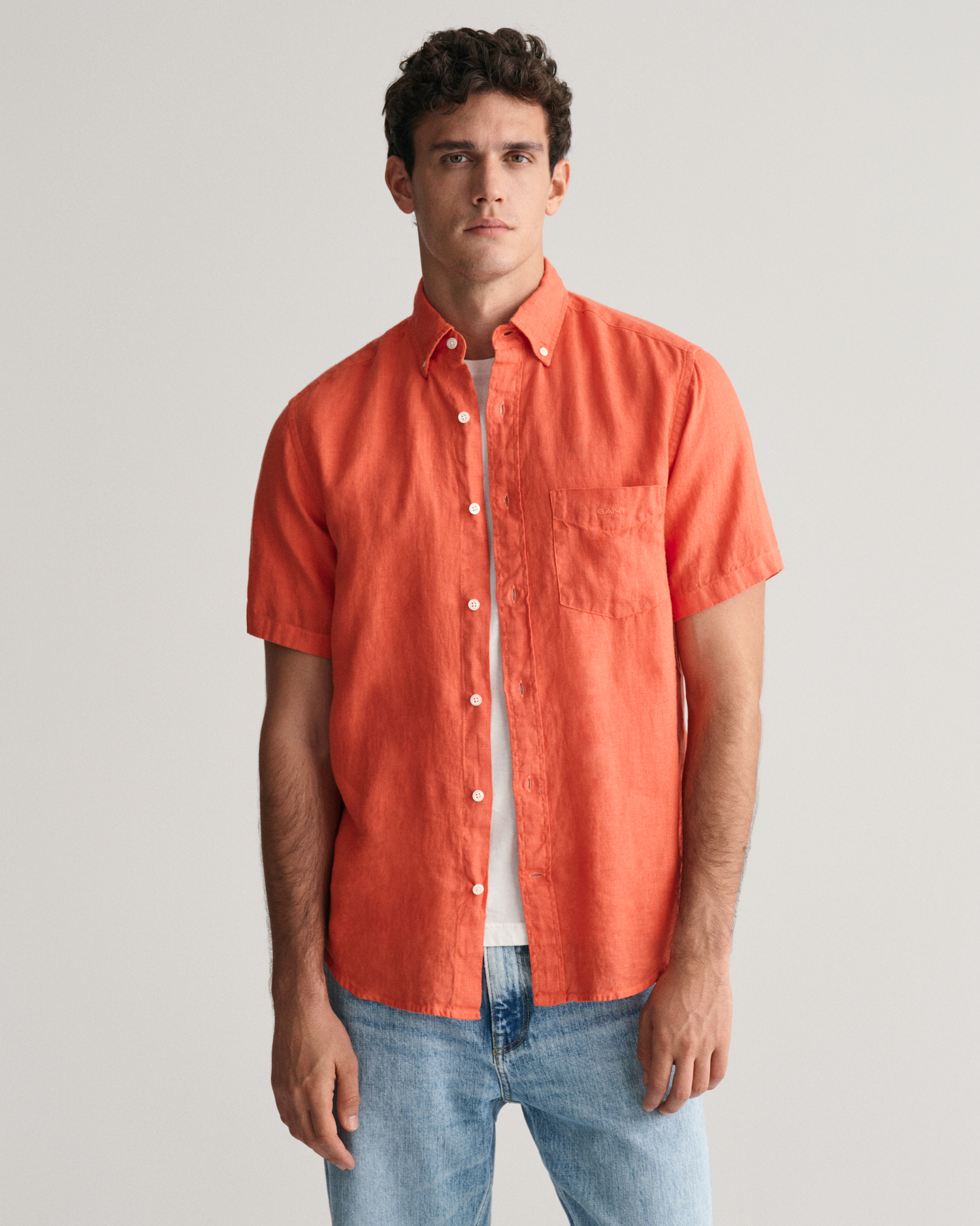 Regular Fit Garment-Dyed Linen Short Sleeve Shirt