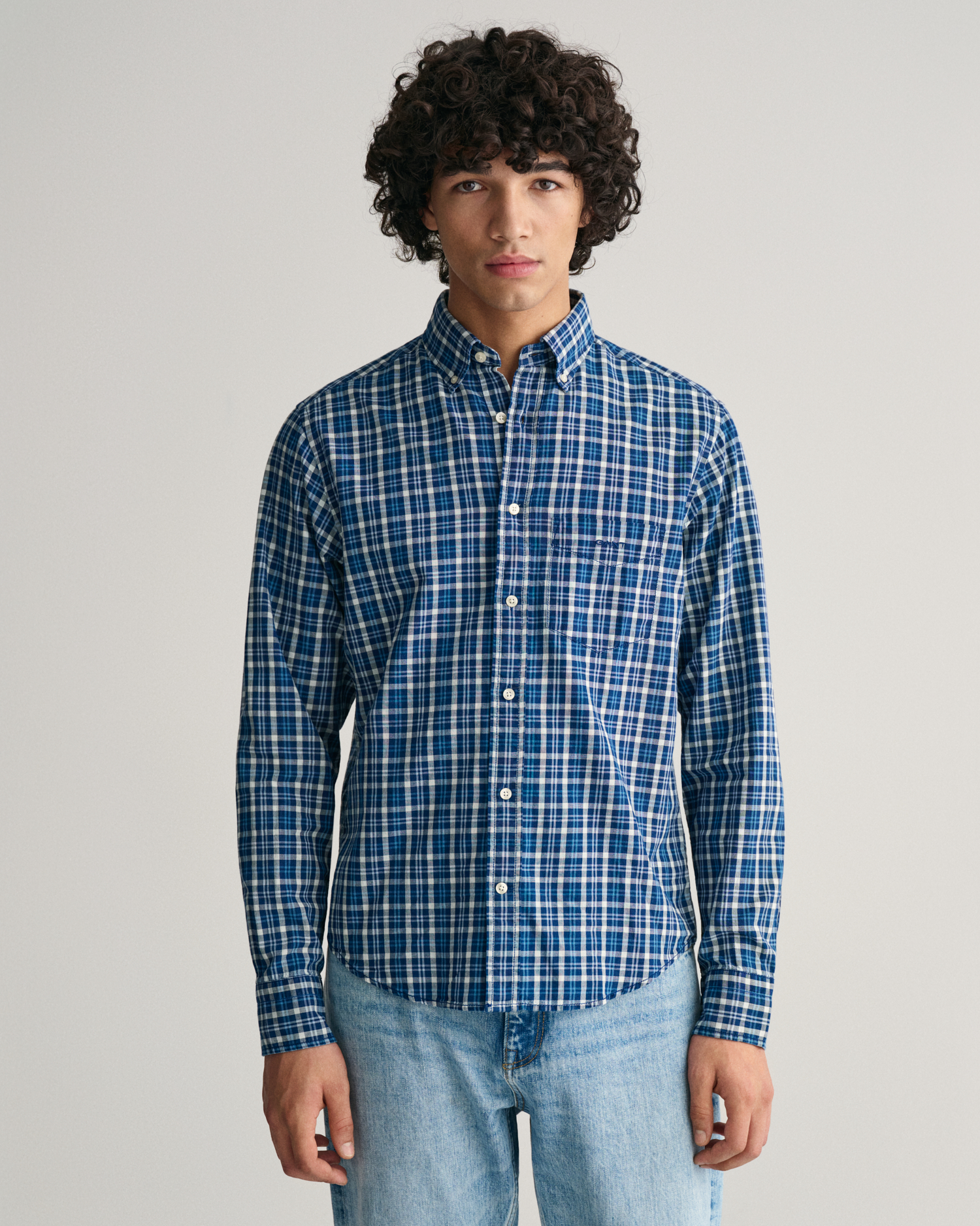 Regular Fit Indigo Madras Shirt - GANT