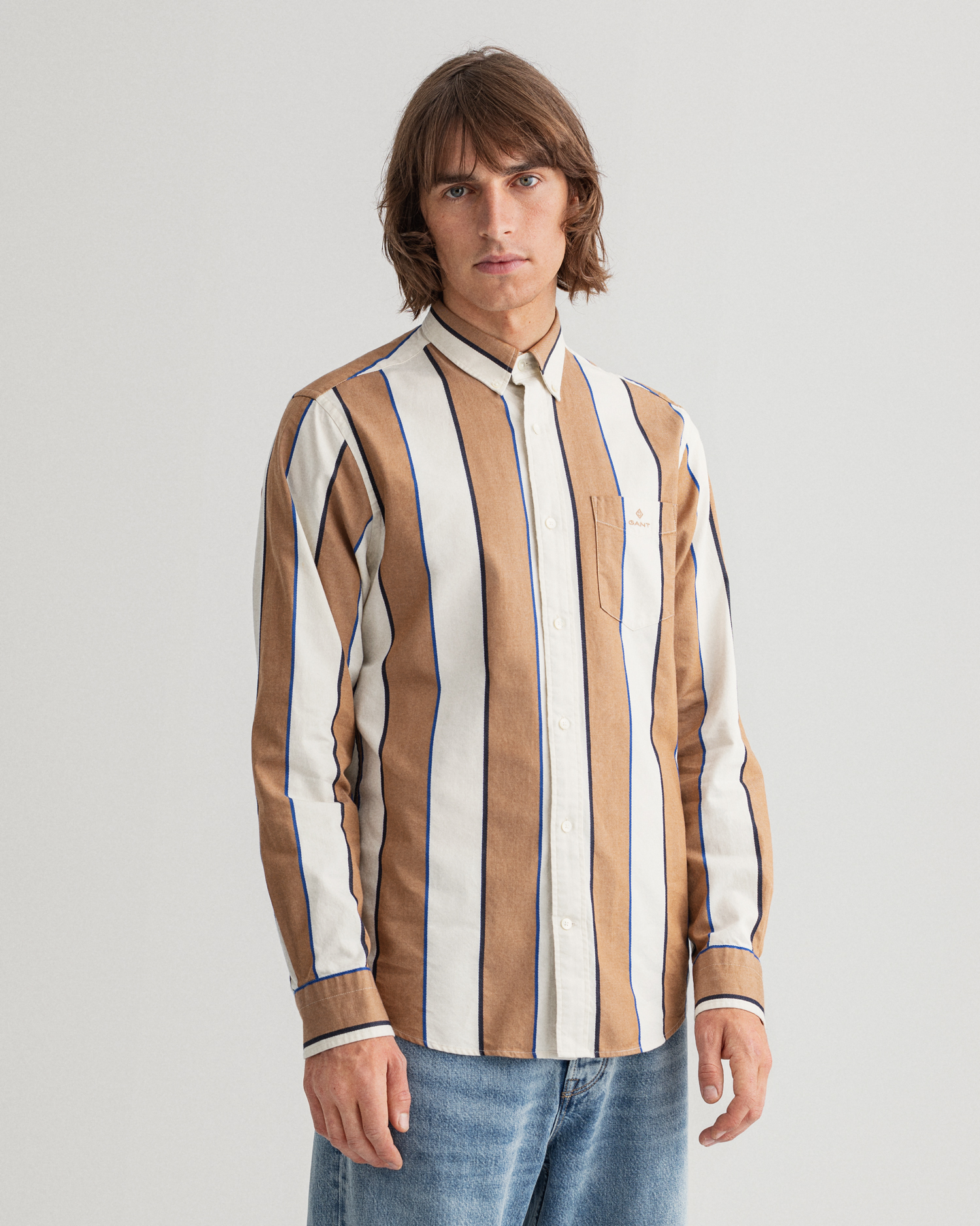 

GANT Men Regular Fit Striped Twill Shirt (XL) Brown