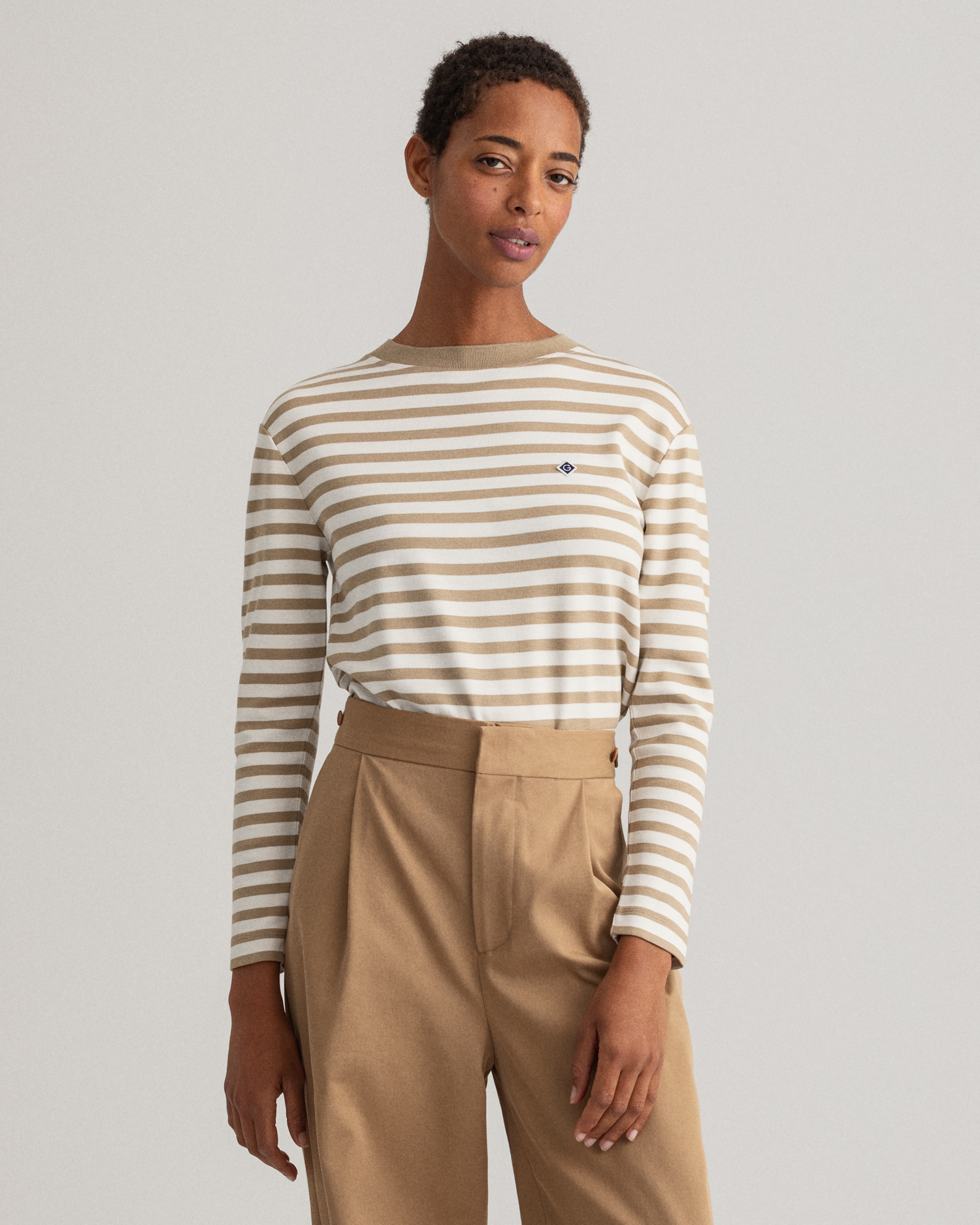 

GANT Women Icon G Striped T-Shirt (XL) Beige