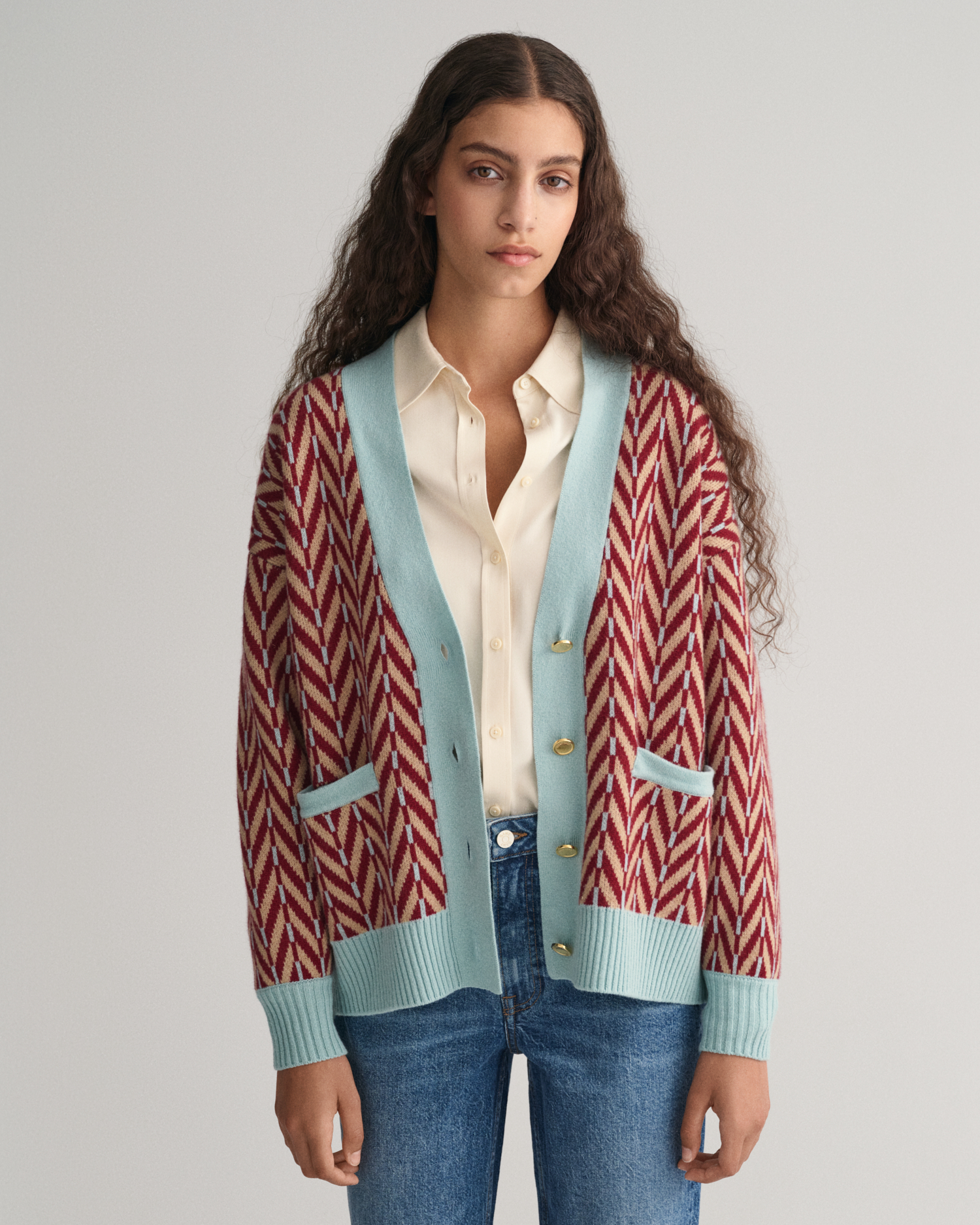 Multicolored Herringbone Cardigan