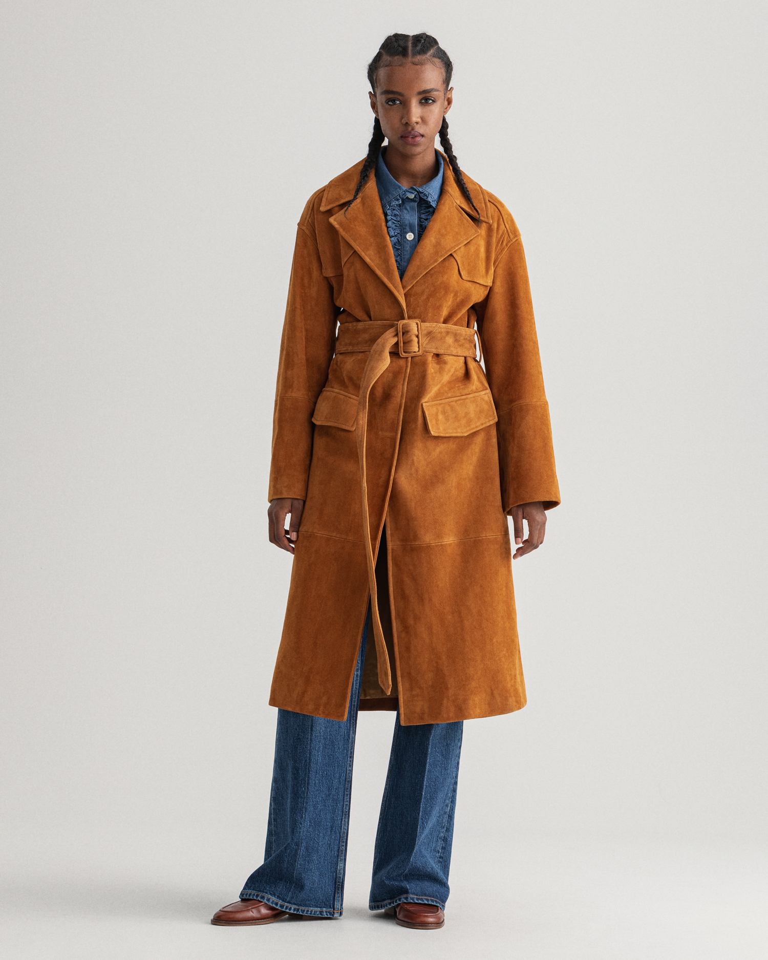 Suede on sale coat long