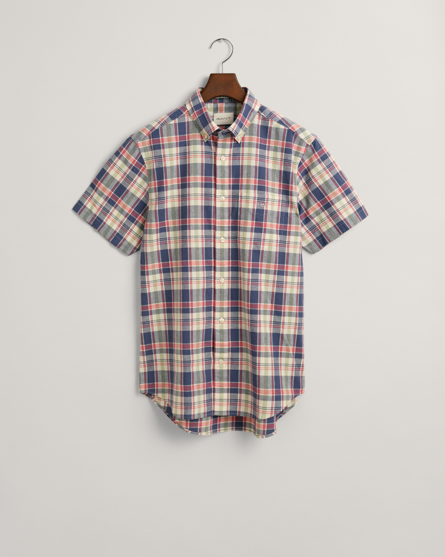 Regular Fit Checked Cotton Linen Short Sleeve Shirt Gant