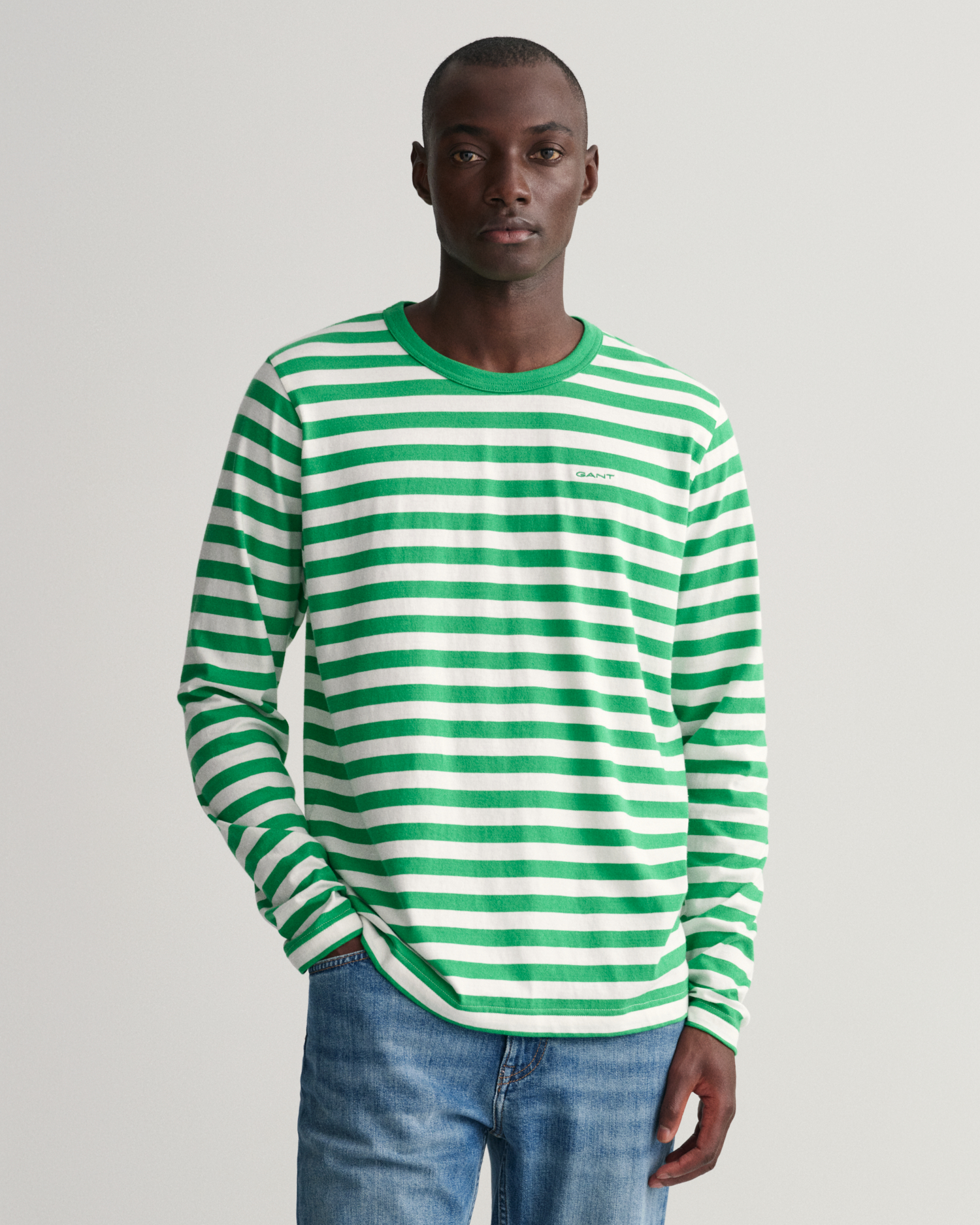 long sleeve green striped shirt