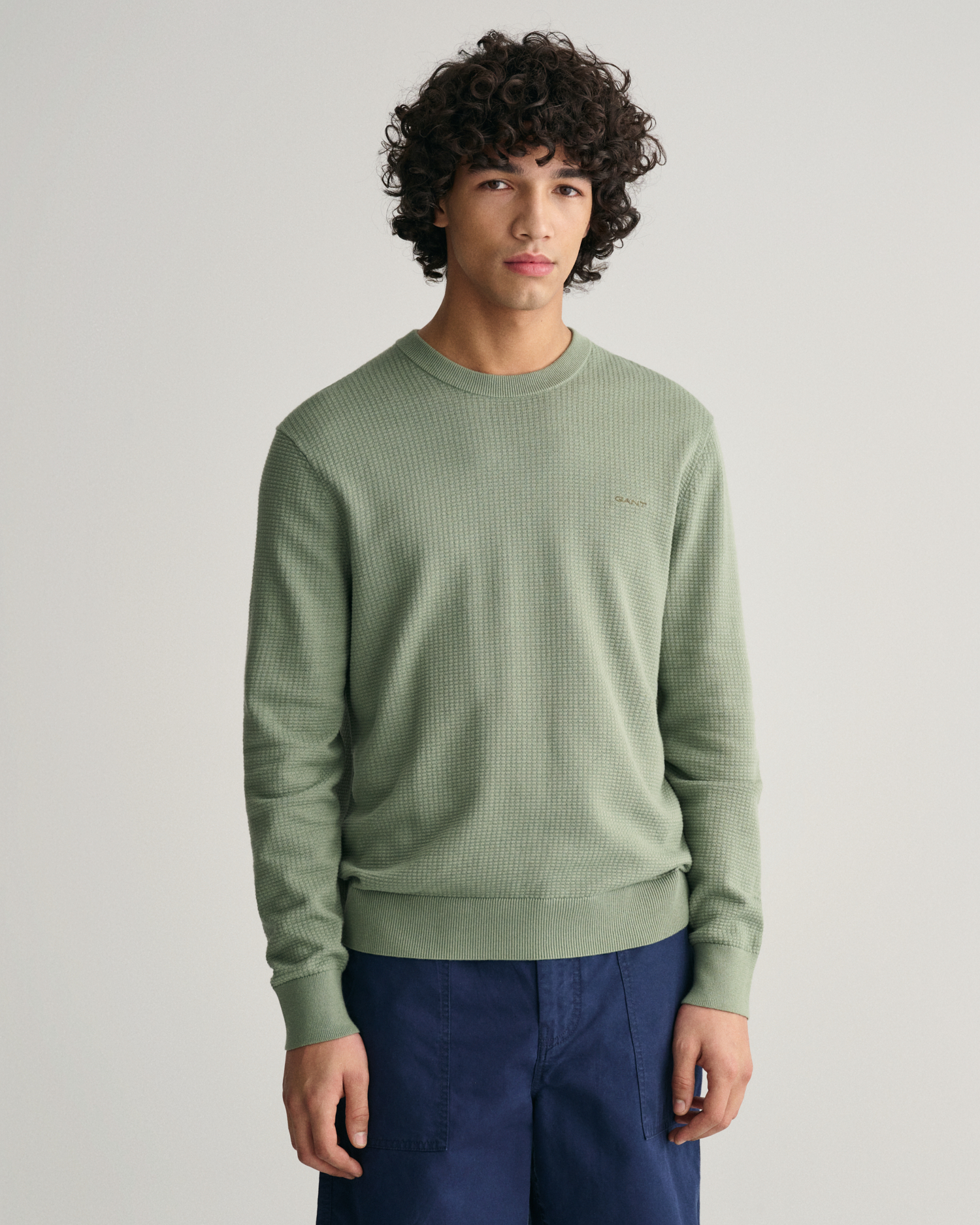 Textured Cotton Crew Neck Sweater - GANT