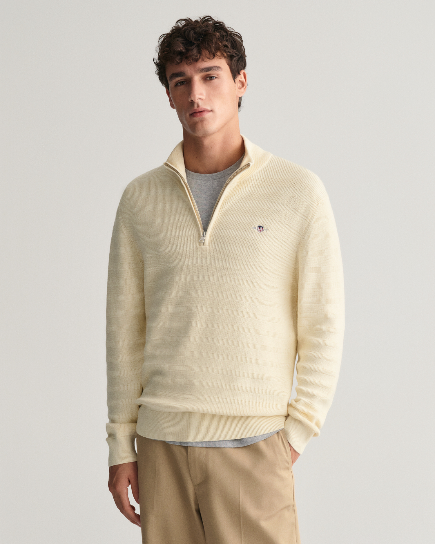 Striped Textured Cotton Half-Zip Sweater - GANT