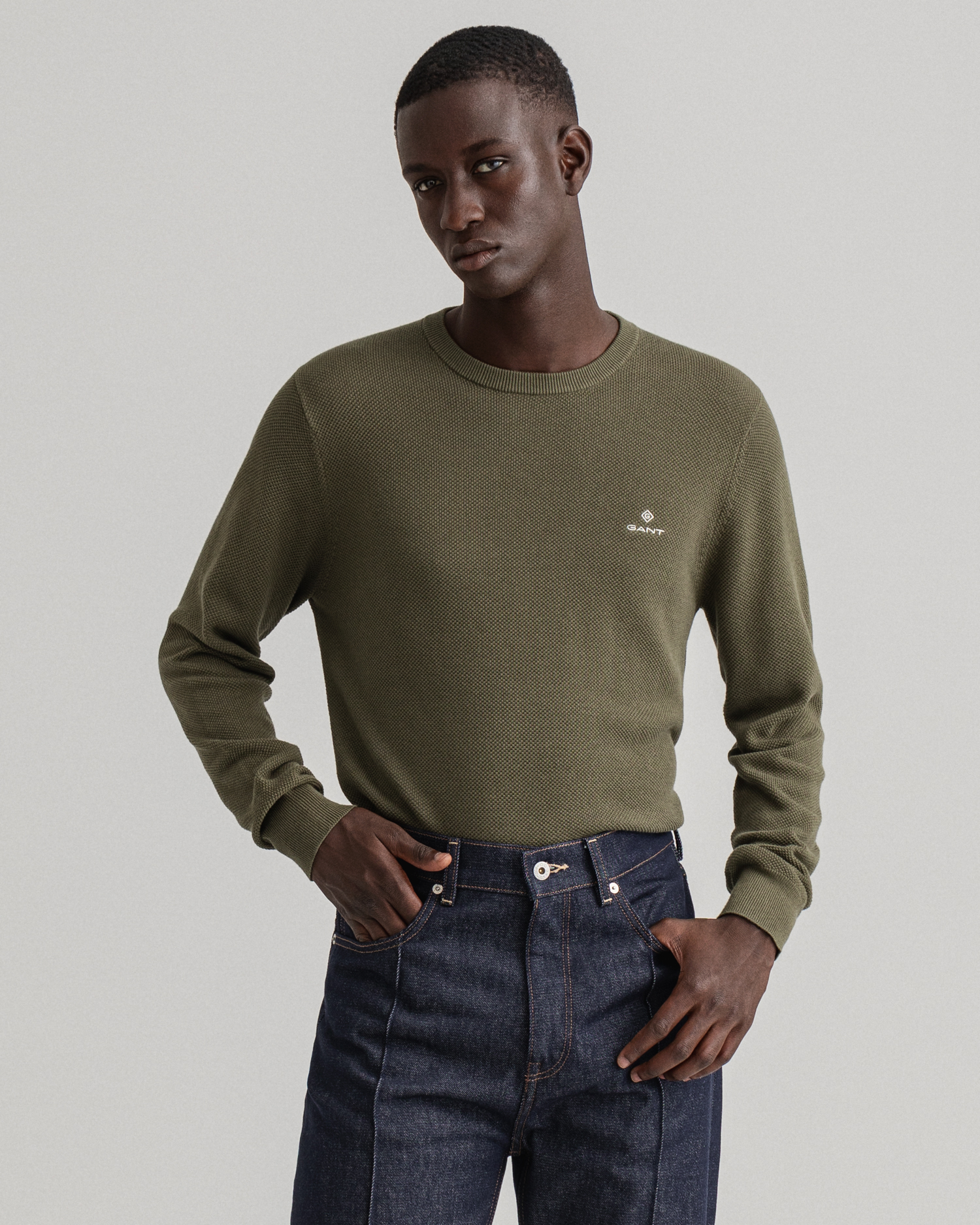 

GANT Men Cotton Piqué Crew Neck Sweater (M) Green